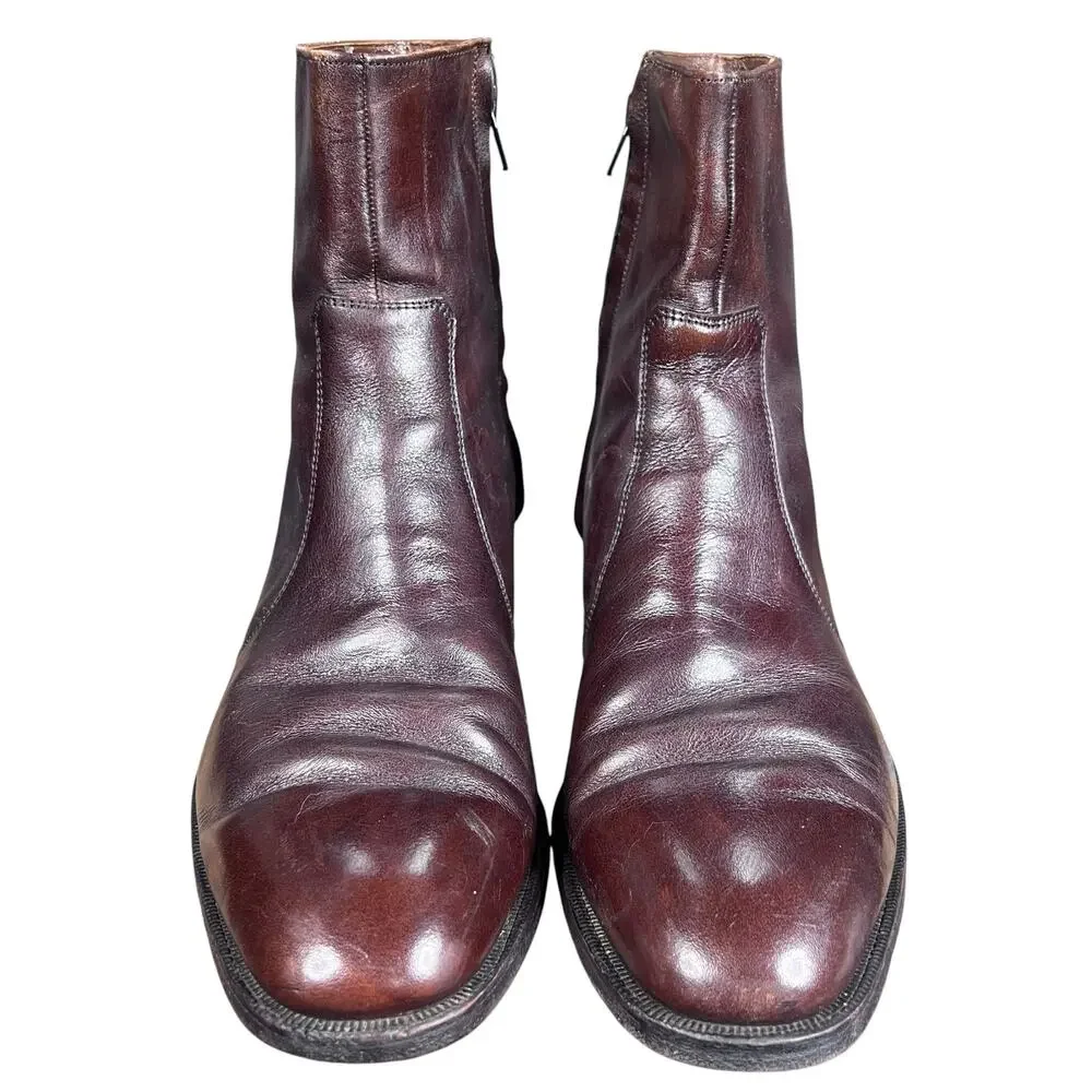 Vintage Florsheim Imperial Mens Brown Leather Zip Boots Size 11 D